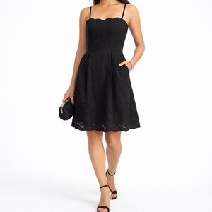Laundry by Shelli Segal Black Eyelet Cotton Sundress Spaghetti Strap Fit & Flare